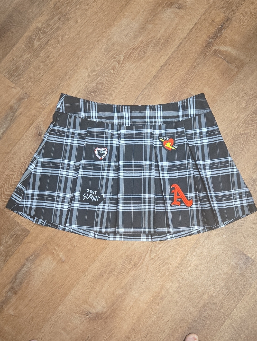 ☀️No Boundaries Black Plaid Pleated Mini Skirt with Patches Xxl 19 Juniors